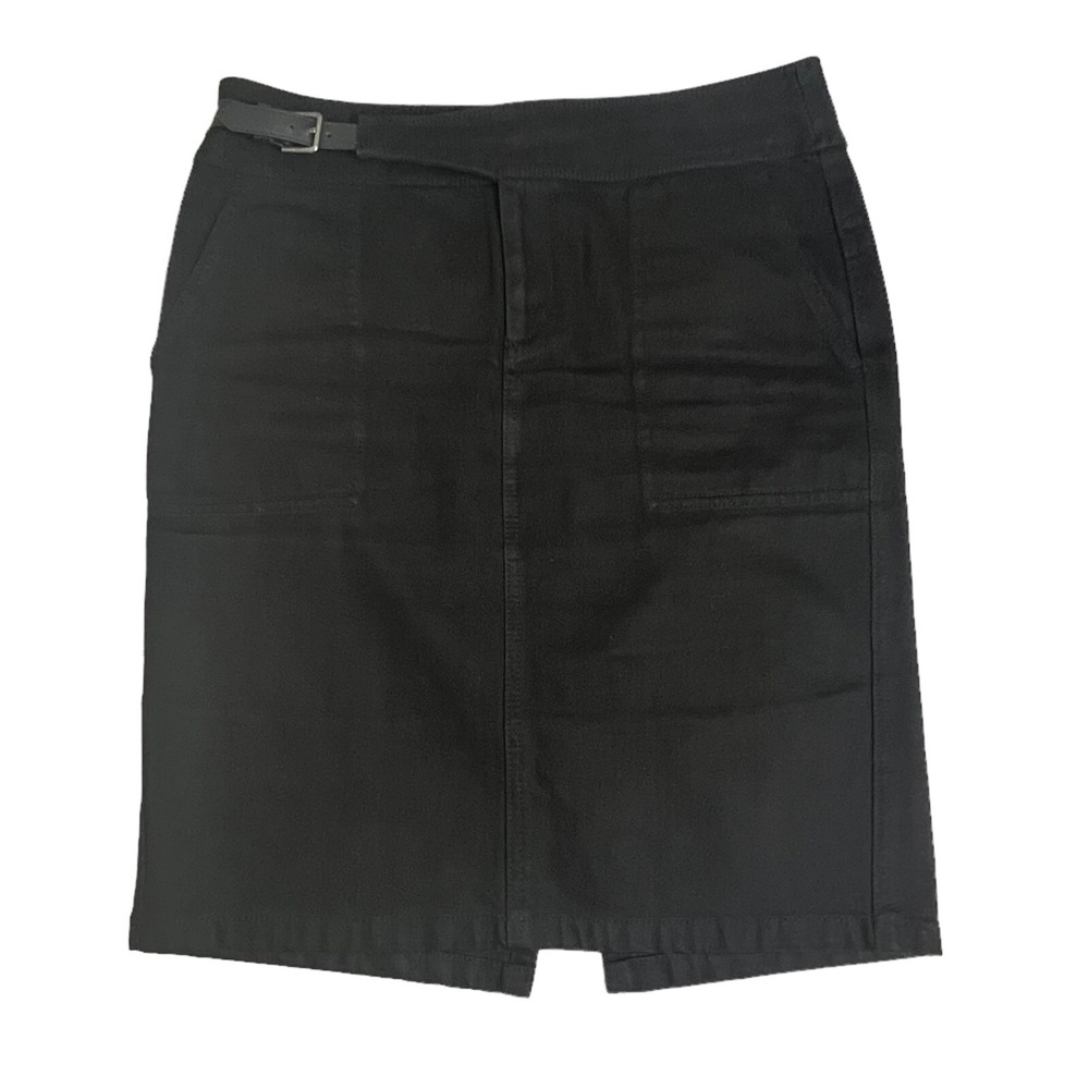 Lauren Ralph Lauren Womens 6 Denim Pencil Skirt Black Side Buckle Utility Pocket